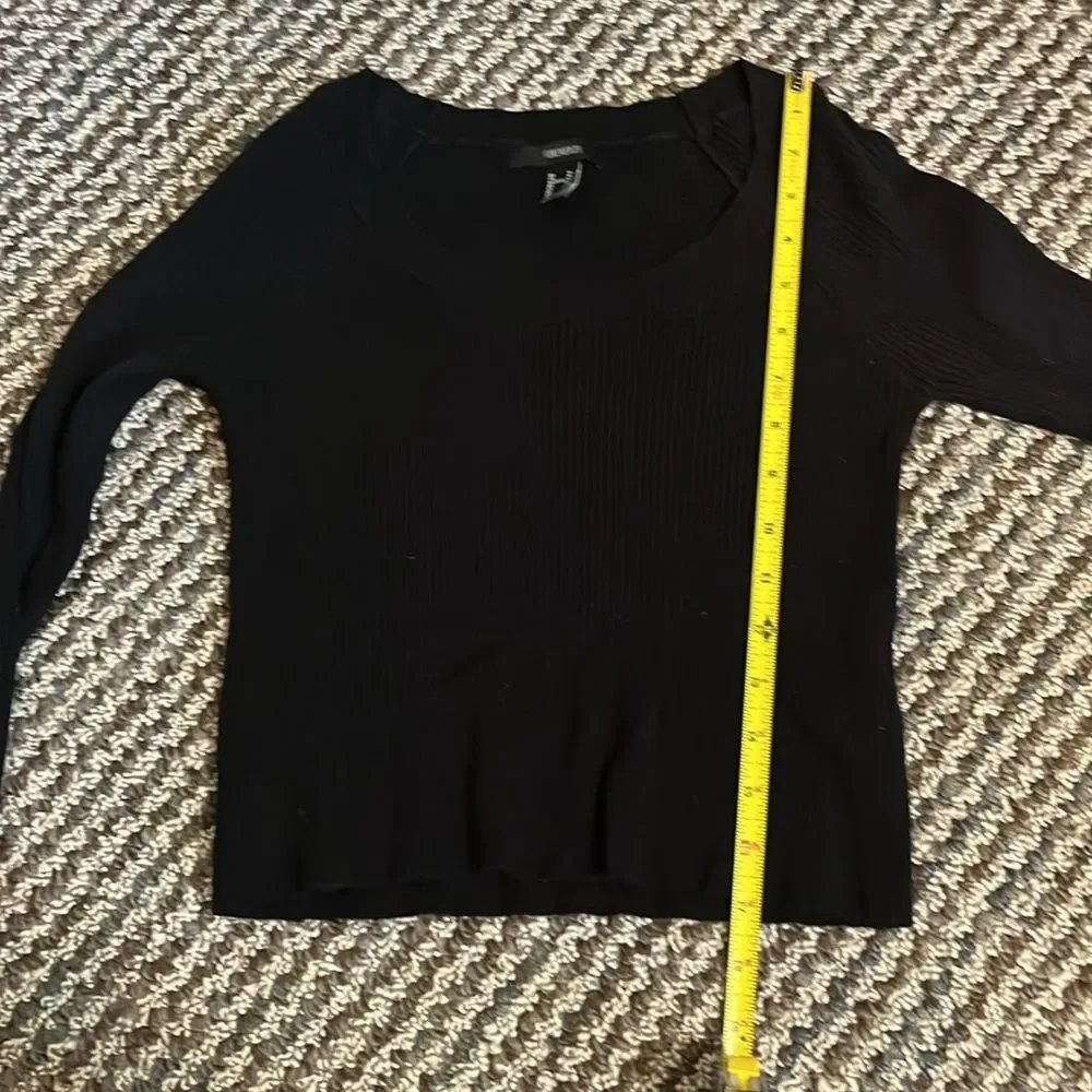 Cropped Ribbed Black Sweater Long Sleeve Crop Top Stretchy Shirt Women’s M